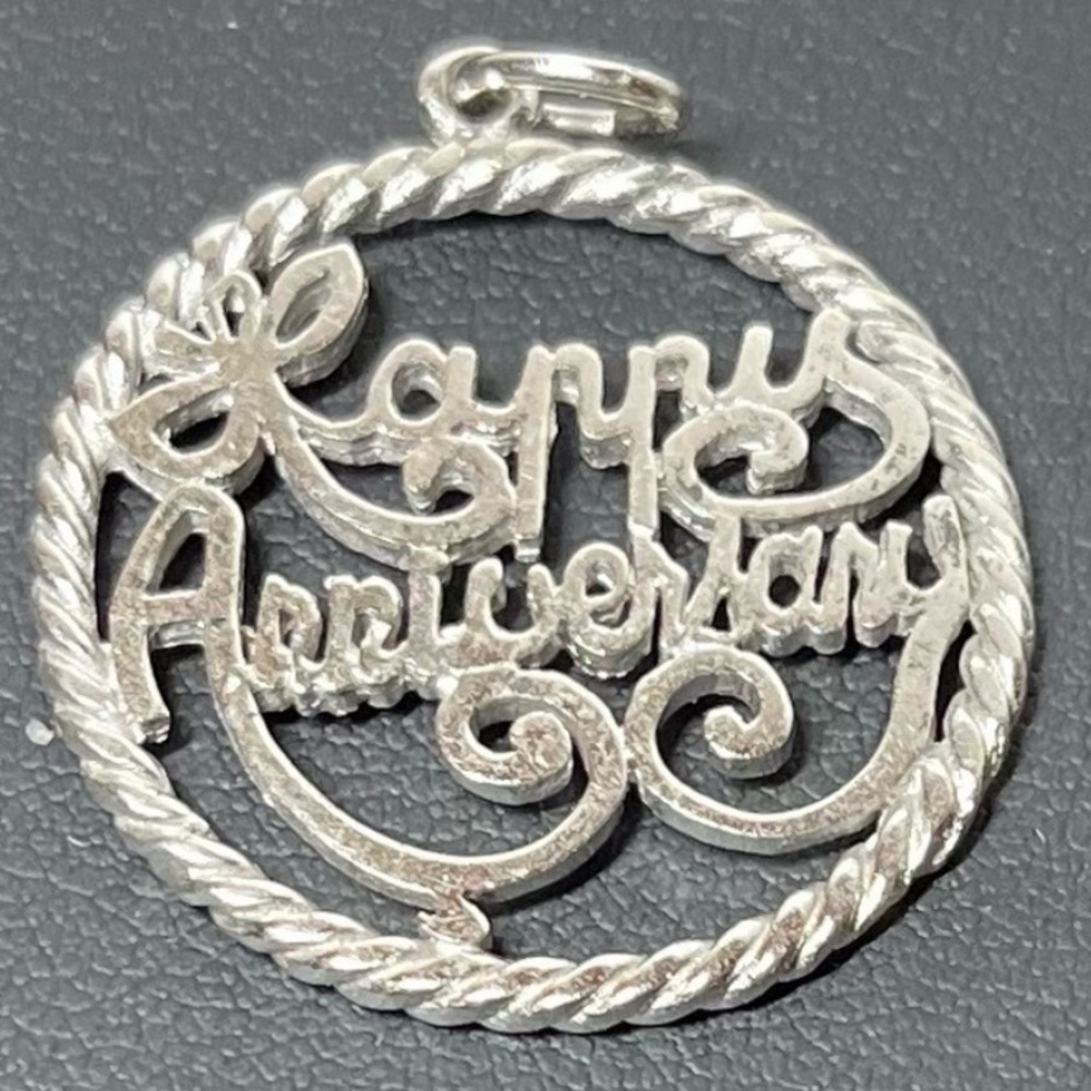 Vintage Sterling Silver 'HAPPY ANNIVERSARY' Pendant Charm